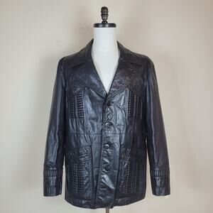 Vintage Raffaelo Jacket 46 Black Leather 70s 80s Mob Wise Guy Disco Mod Retro